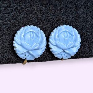 V. Blue Molded Lucite Floral Earrings